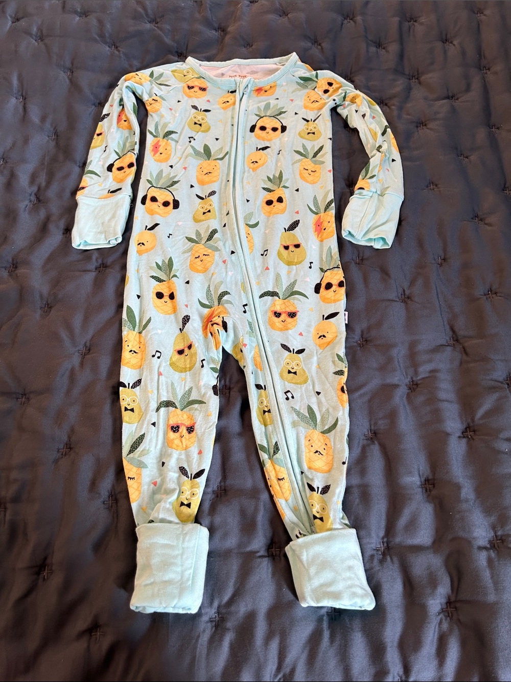 Little Sleepies Light Blue Pineapple Print One-Piece bamboo pajamas